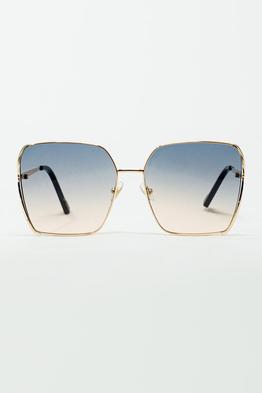 Q2 Occhiali da sole quadrati oversize in metallo con lenti blu sfumate