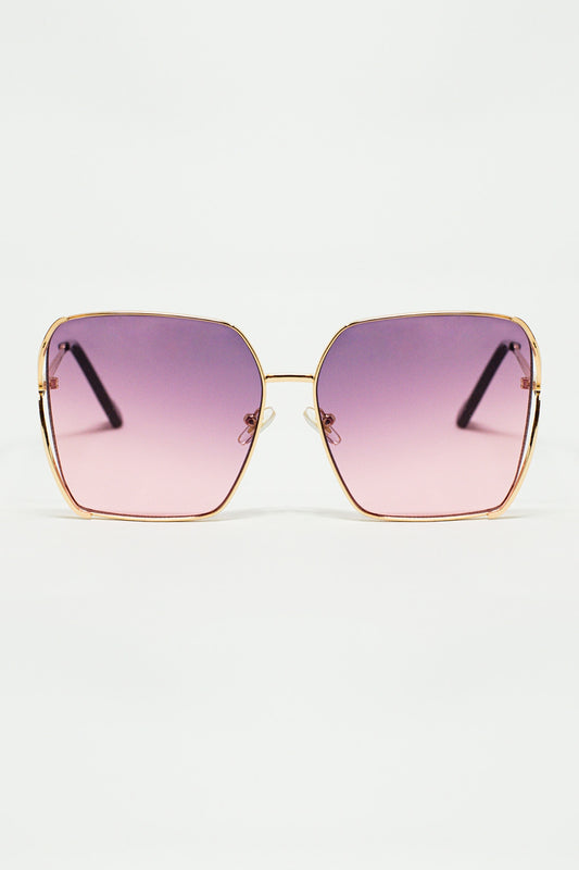 Q2 Occhiali da sole quadrati oversize in metallo con lenti viola sfumate