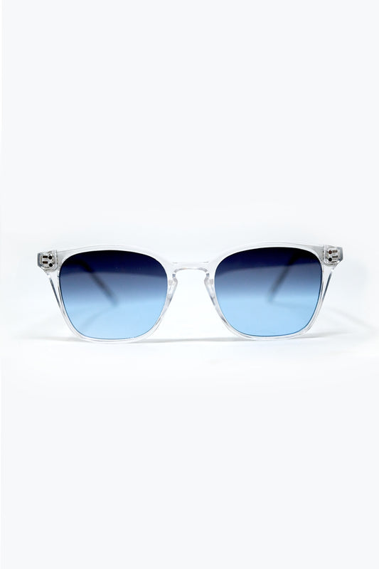 Q2 Occhiali da sole quadrati trasparenti con lenti blu sfumate