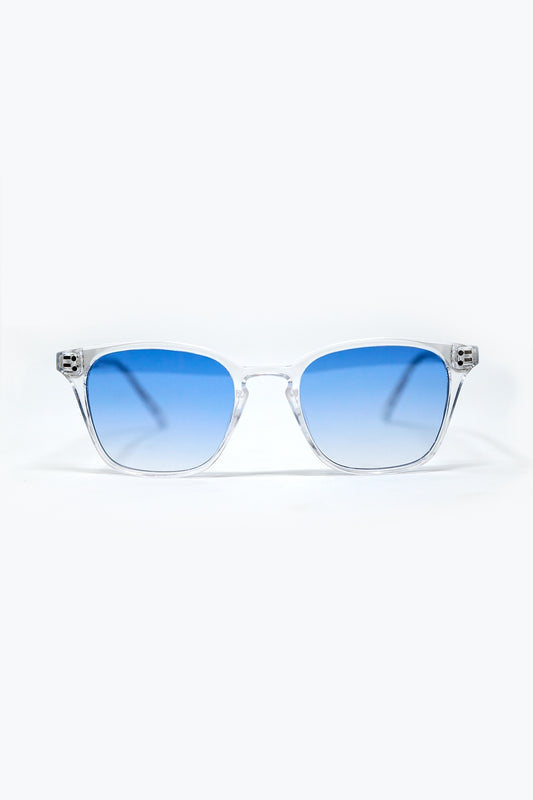 Q2 Occhiali da sole quadrati trasparenti con lenti sfumate blu chiaro