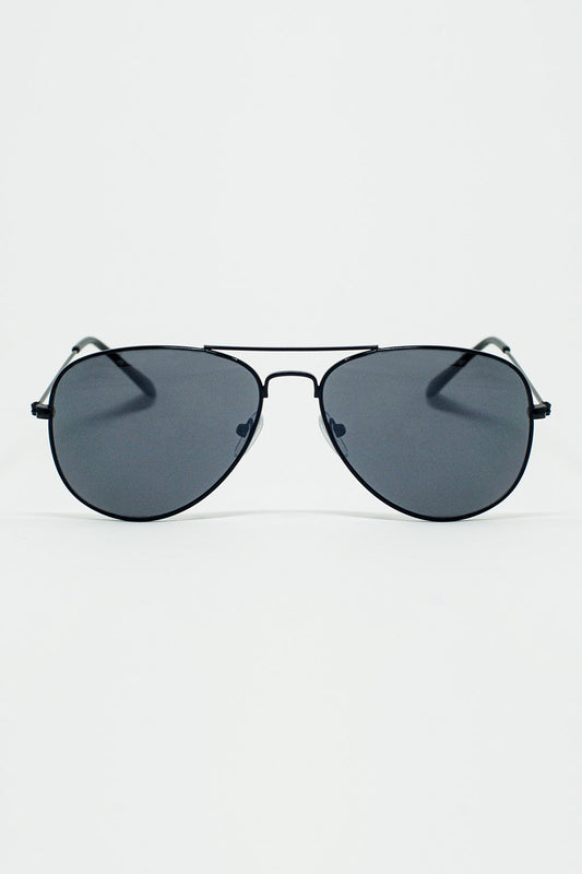 Q2 Occhiali da sole retro Aviator con lenti fumé in nero