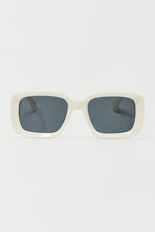 Q2 Occhiali da sole rettangolari oversize con montatura larga in bianco