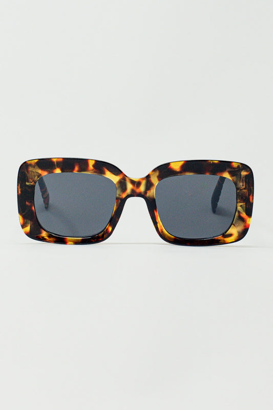 Q2 Occhiali da sole rettangolari oversize in vintage tartaruga