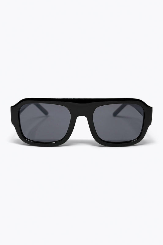 Q2 Occhiali da sole rettangolari oversize neri con lenti scure