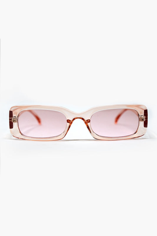 Q2 Occhiali da sole rettangolari trasparenti rosa con lenti fumé rosa