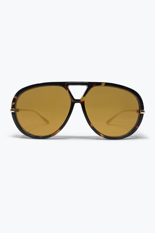 Q2 Occhiali da sole stile aviatore color marrone tartaruga con lenti ambra