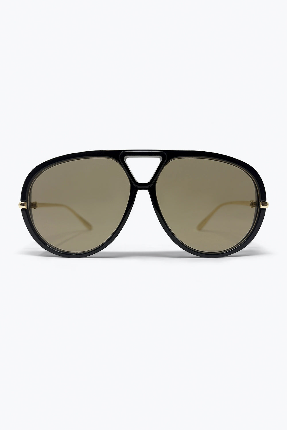 Q2 Occhiali da sole stile aviatore neri con lenti marroni