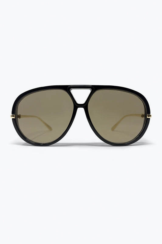 Q2 Occhiali da sole stile aviatore neri con lenti marroni