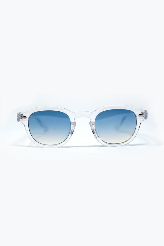 Q2 Occhiali da sole tondi trasparenti con lenti blu sfumate