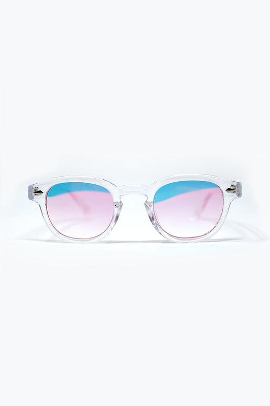 Q2 Occhiali da sole tondi trasparenti con lenti sfumate rosa baby