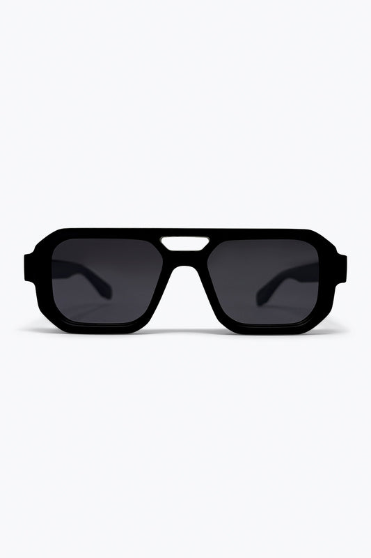 Q2 Occhiali da sole urbani neri oversize con montatura geometrica e aste spesse