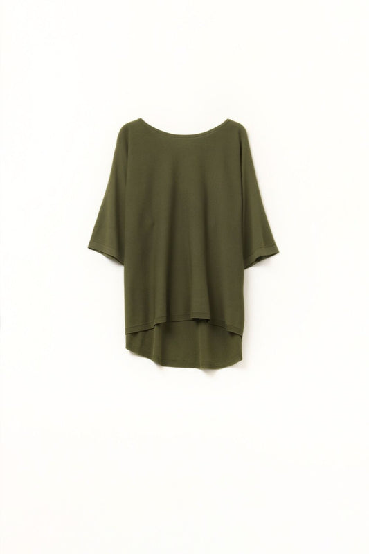 Q2 Oversize maglione in cachi con maniche lunghe fino al gomito