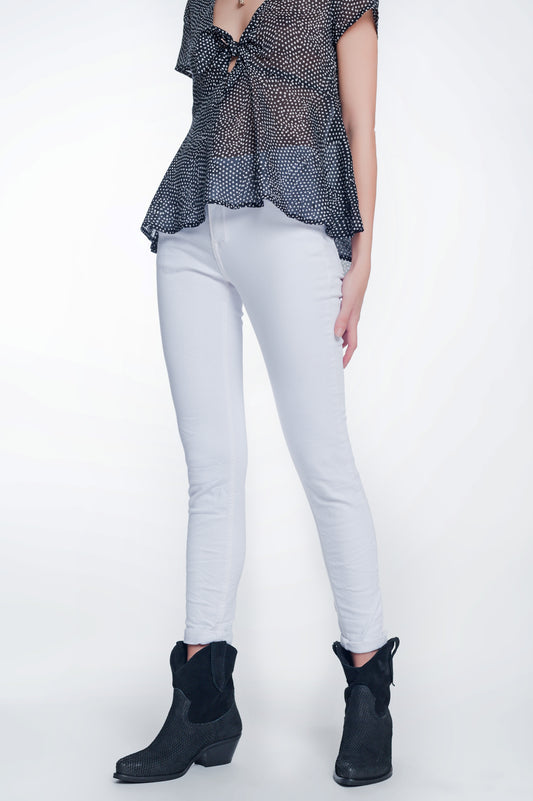 Q2 Pantalon skinny a vita alta in bianco