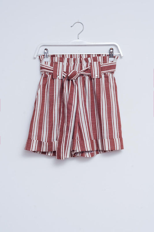 Q2 Pantaloncini a vita alta paperbag in arancio