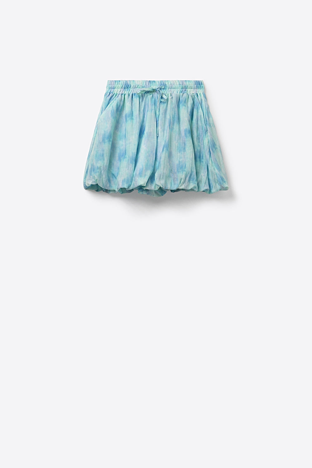 Pantaloncini Bubble Tie-Dye con Vita Elasticizzata e Coulisse in Colore Acqua
