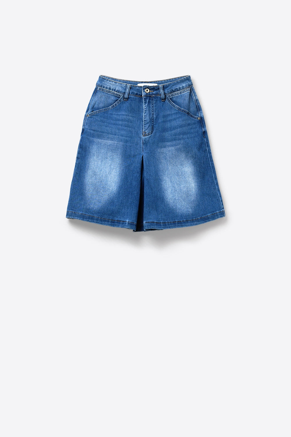Pantaloncini di jeans a gamba larga con lavaggio chiaro blu