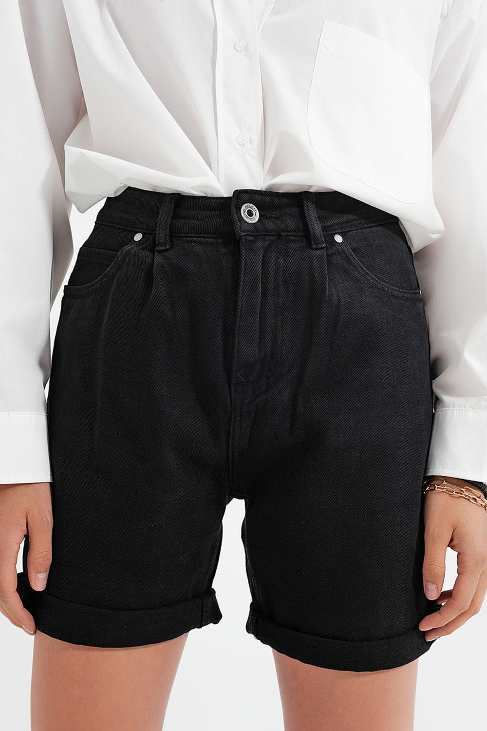 Pantaloncini mom in denim nero