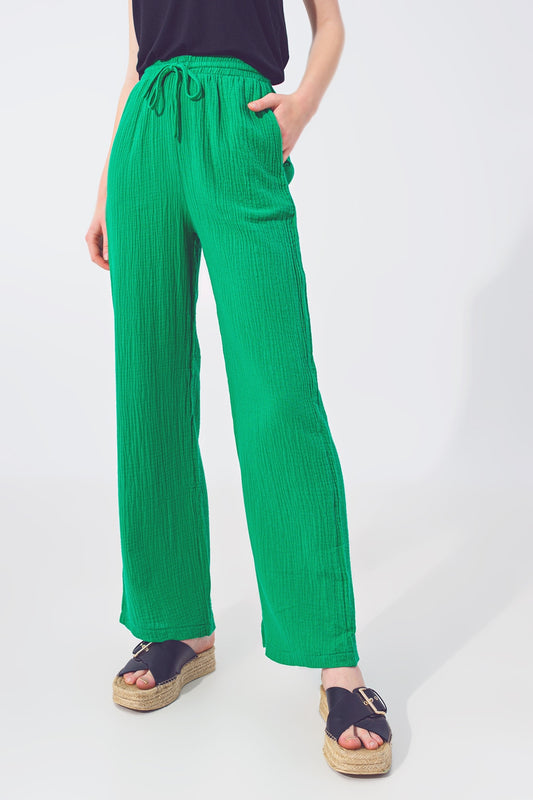 Q2 Pantalone Lungo e Strutturati di Colore Verde