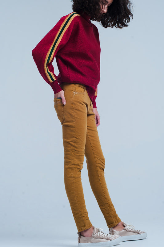 Q2 Pantalone senape con paillettes