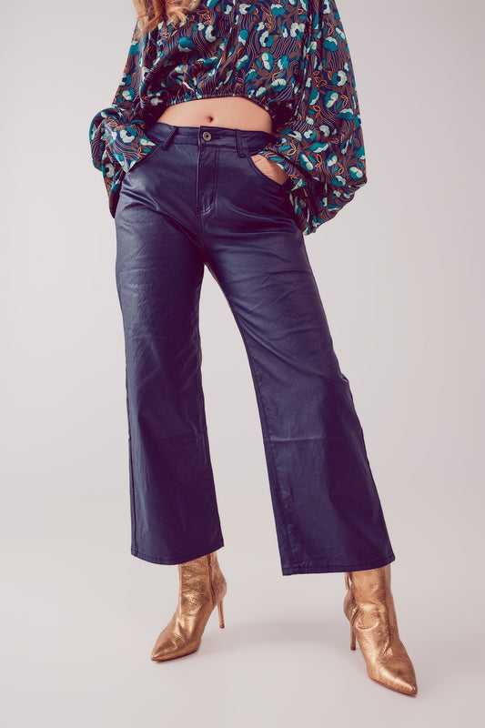 Q2 Pantaloni a fondo ampio in pelle sintetica blu