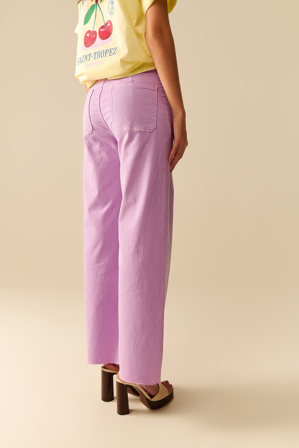 Pantaloni a Gamba Dritta Lilla con Tasche Frontali