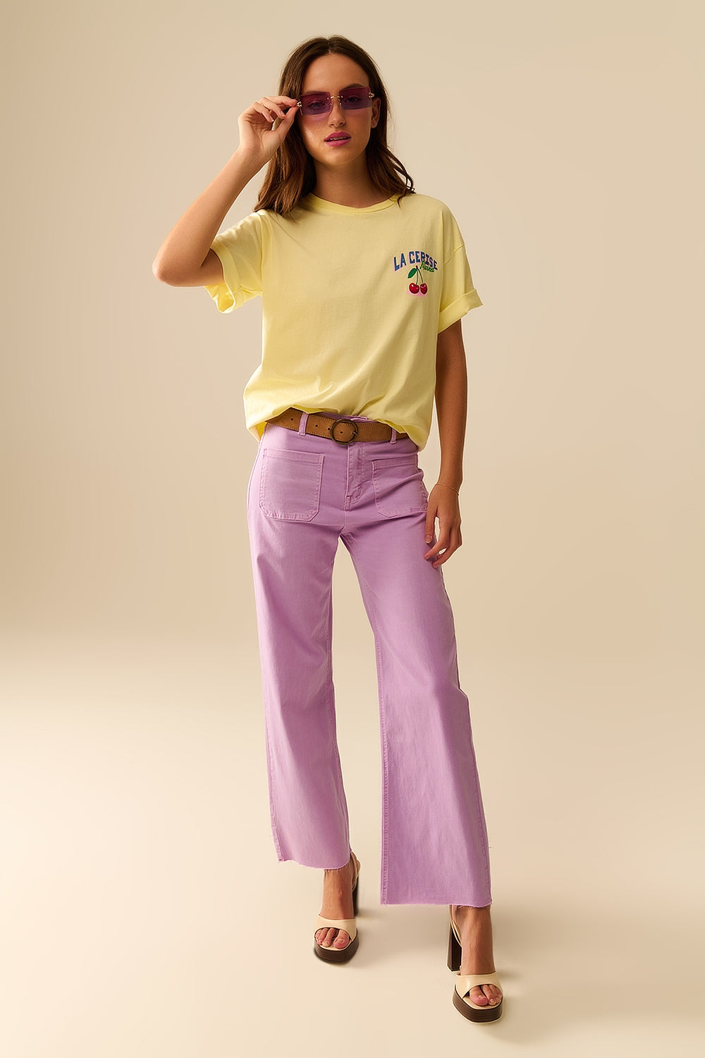 Pantaloni a Gamba Dritta Lilla con Tasche Frontali