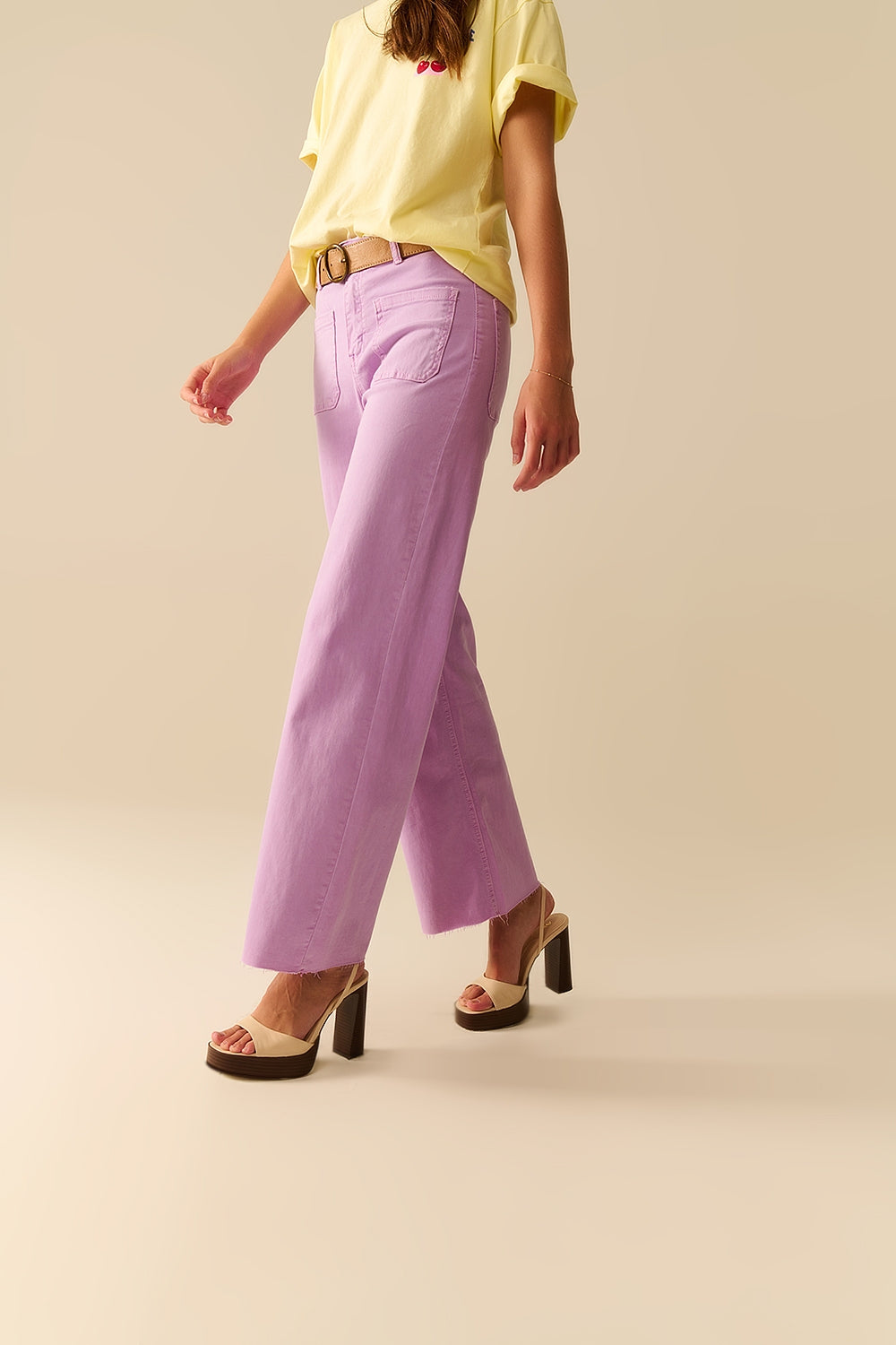 Pantaloni a Gamba Dritta Lilla con Tasche Frontali