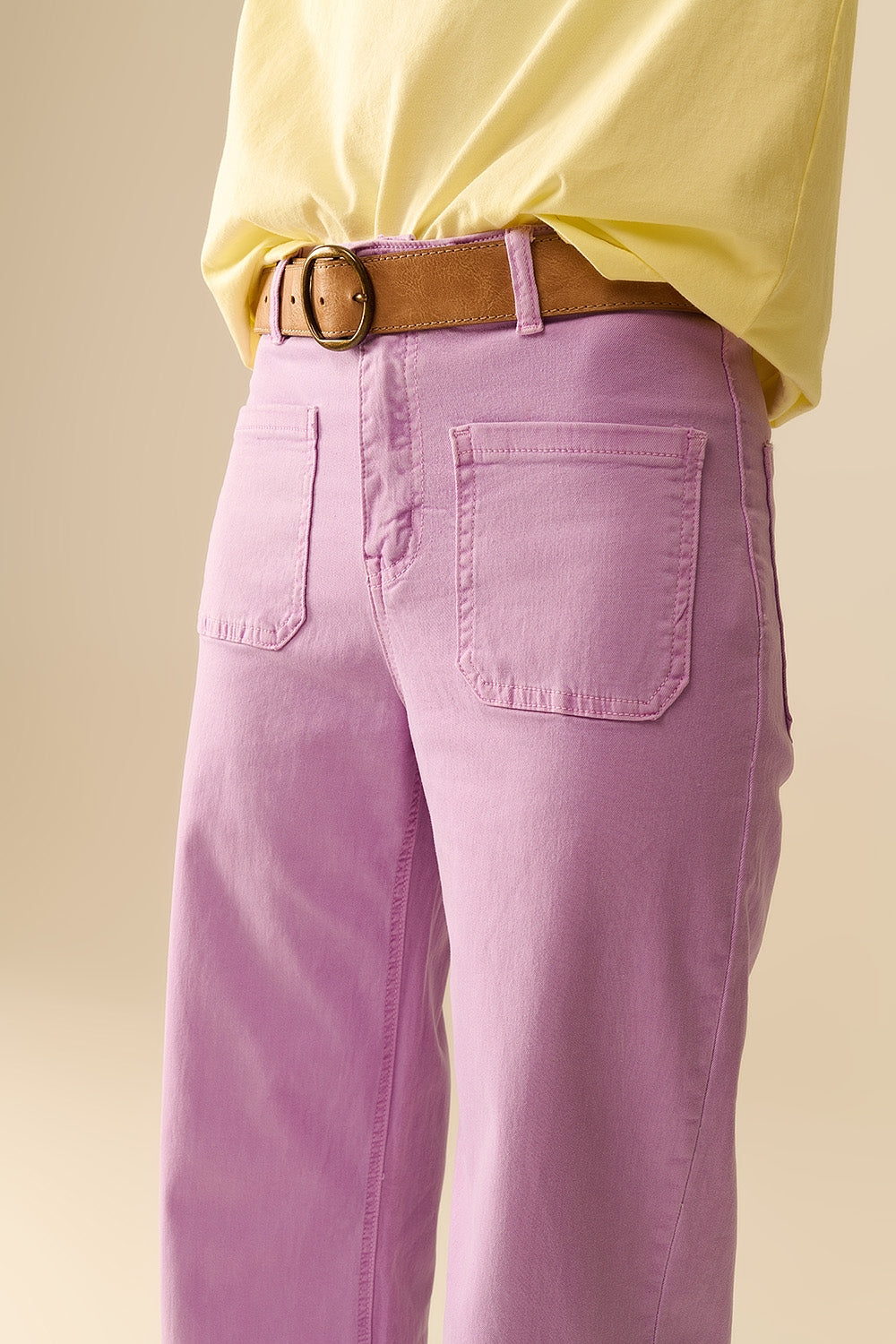 Pantaloni a Gamba Dritta Lilla con Tasche Frontali