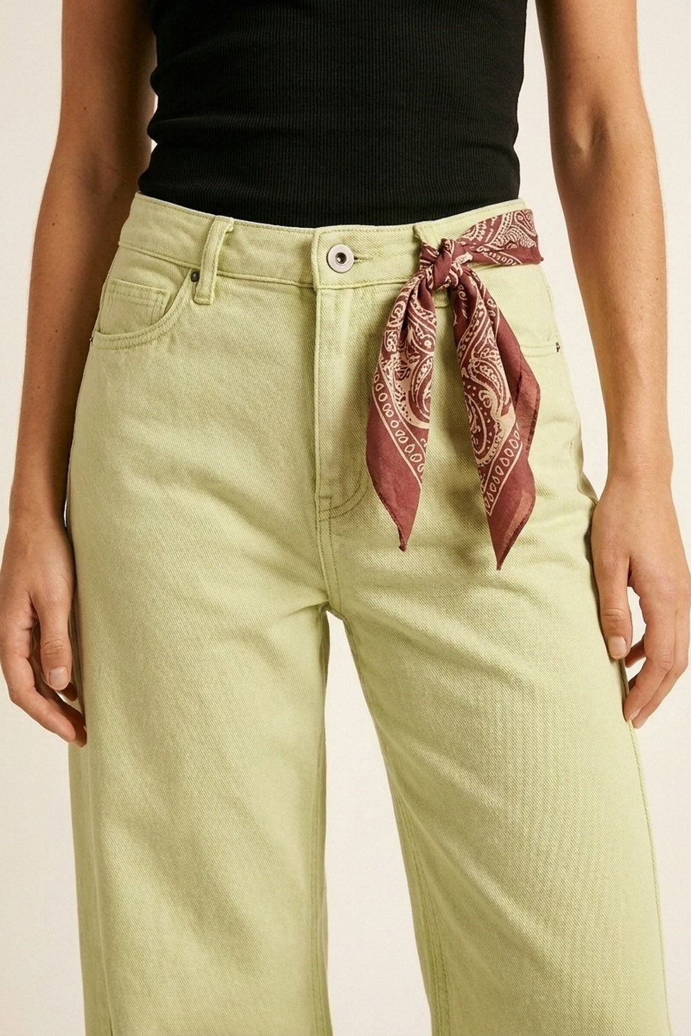 Pantaloni a gamba extra larga in twill di cotone elastico verde menta