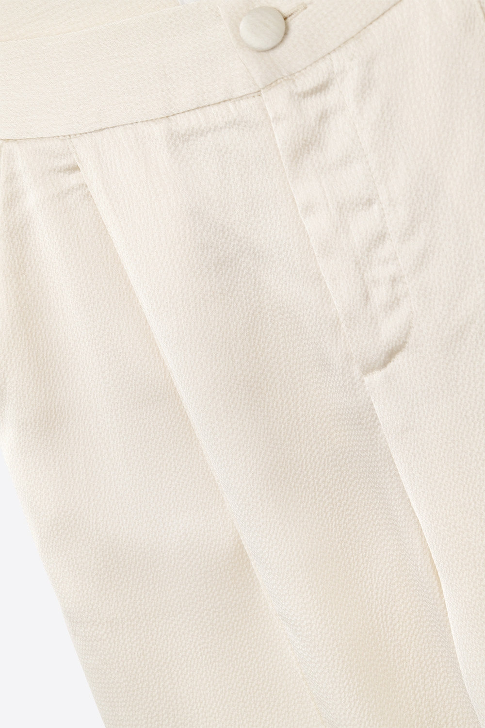 pantaloni a gamba larga color crema in raso testurizzato