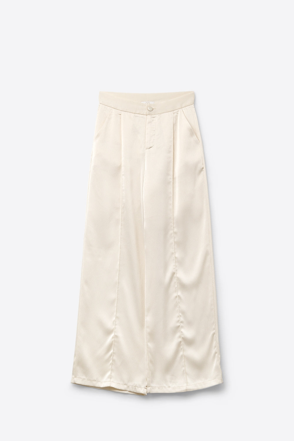 Q2 pantaloni a gamba larga color crema in raso testurizzato