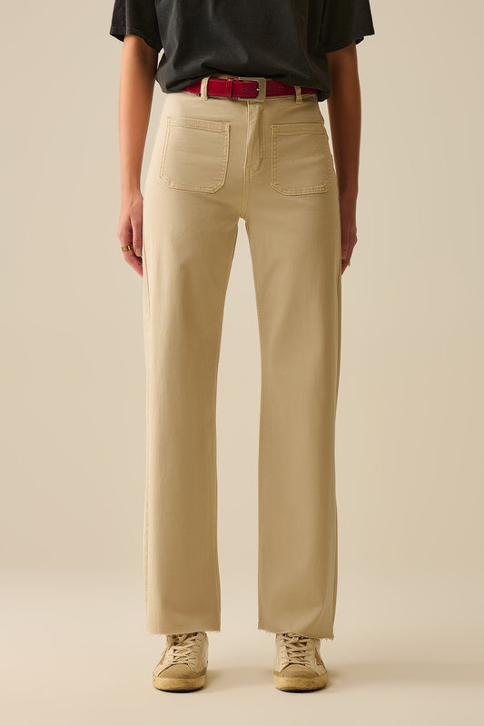Q2 pantaloni a gamba larga con tasche frontali in beige