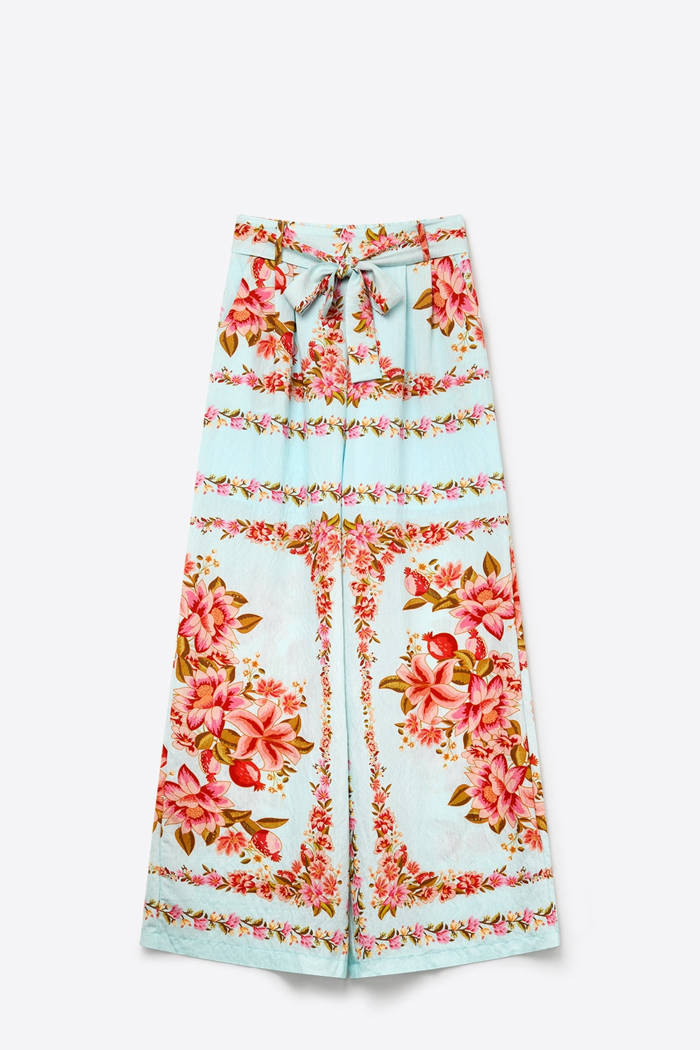 Pantaloni a gamba larga in cotone con stampa floreale blu chiaro