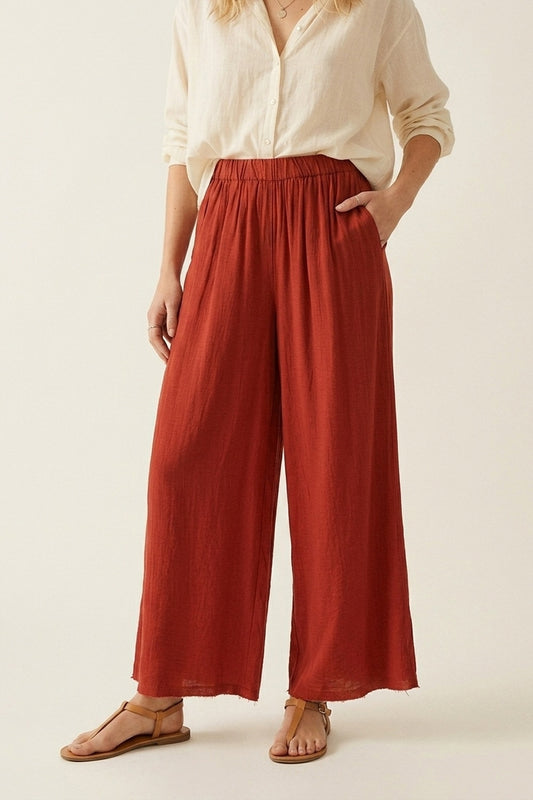 Q2 Pantaloni a Gamba Larga in Terracotta Vestibilità Rilassata Leggeri