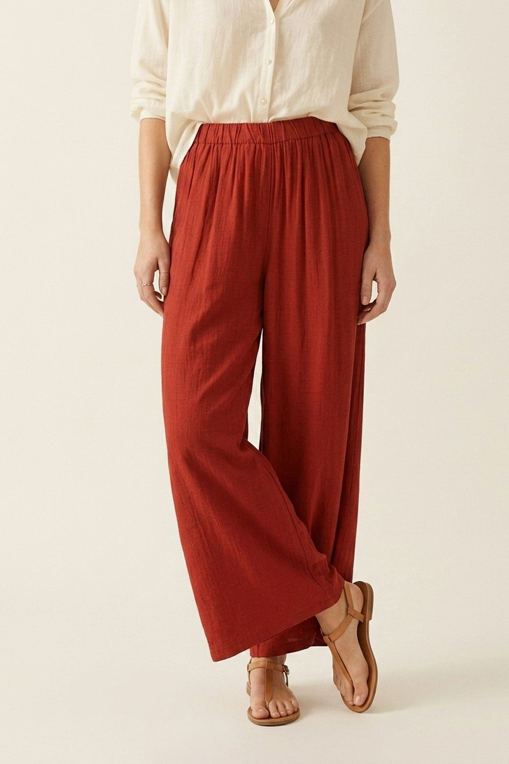 Pantaloni a Gamba Larga in Terracotta Vestibilità Rilassata Leggeri