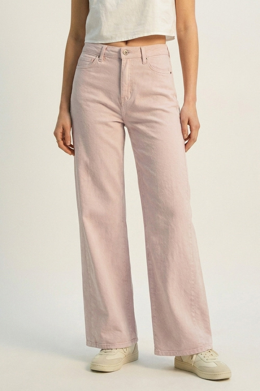 Q2 Pantaloni a Gamba Larga Rosa Chiaro in Twill Leggero