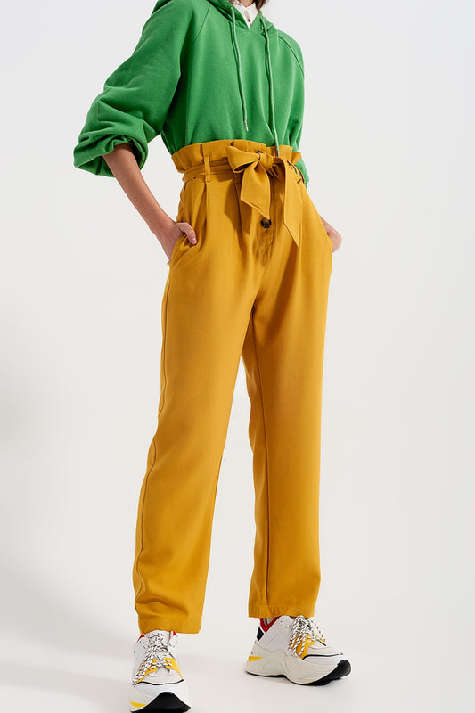 Q2 Pantaloni a vita alta con cintura giallo