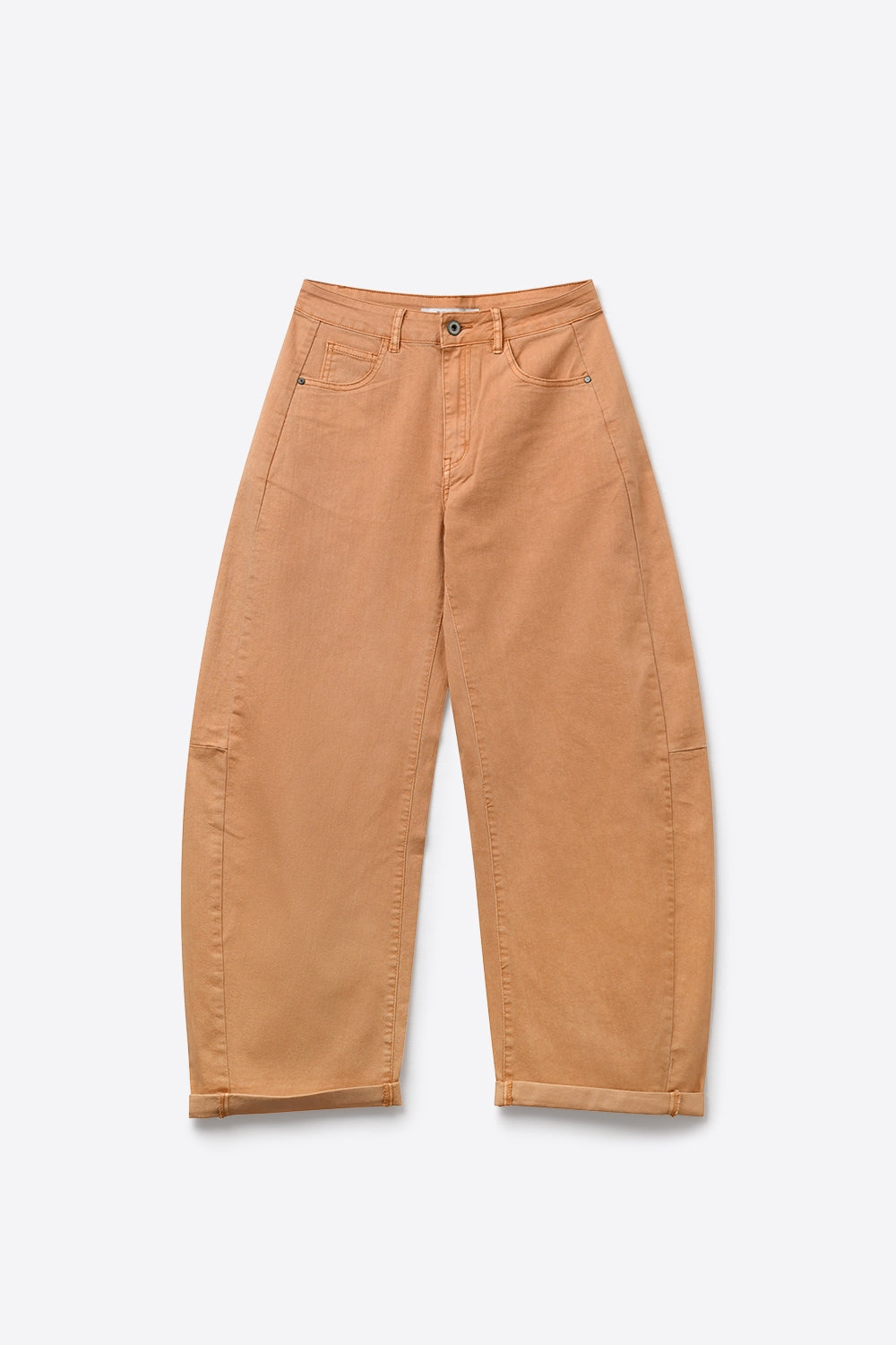Pantaloni Arancioni a Gamba Ampia Stile Barrel con Orli Risvoltati