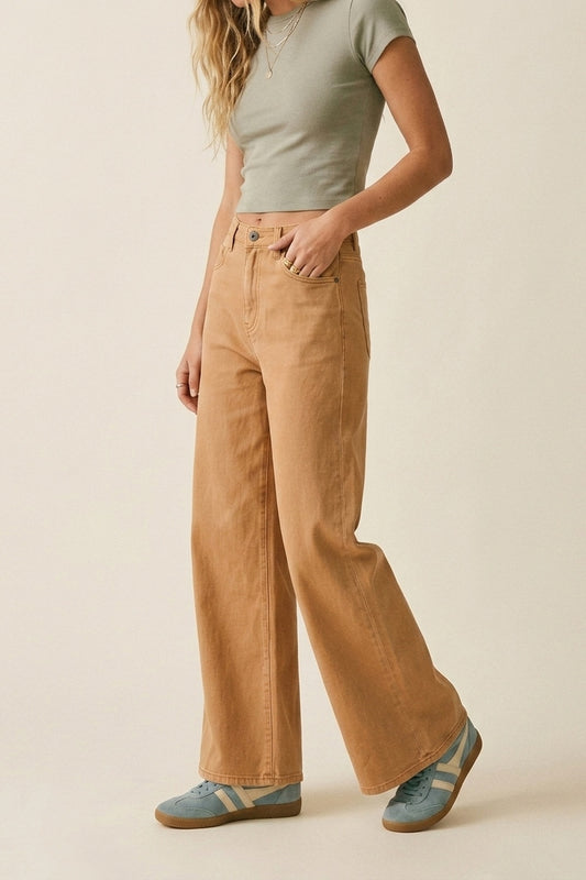 Q2 Pantaloni arancioni a gamba larga in tessuto leggero Twill