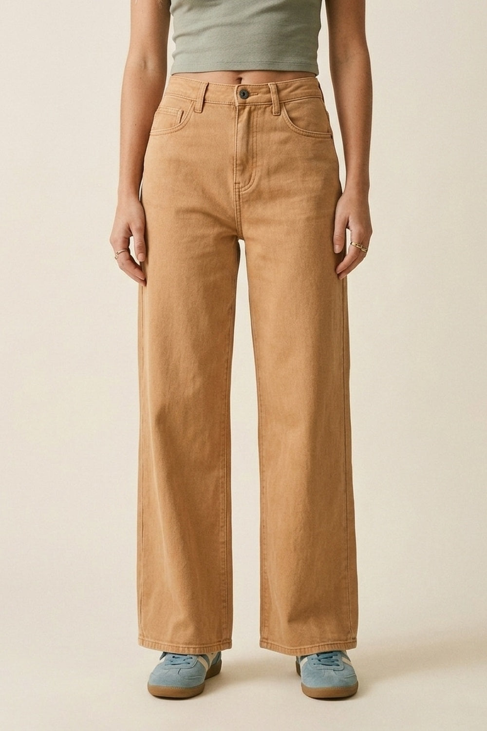 Pantaloni arancioni a gamba larga in tessuto leggero Twill