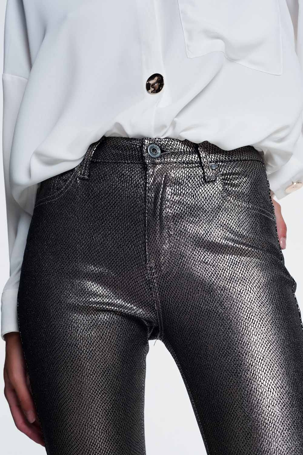 Pantaloni argento con stampa serpente