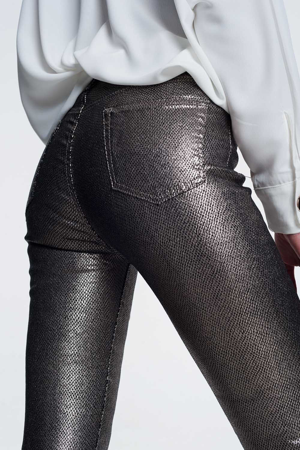 Pantaloni argento con stampa serpente