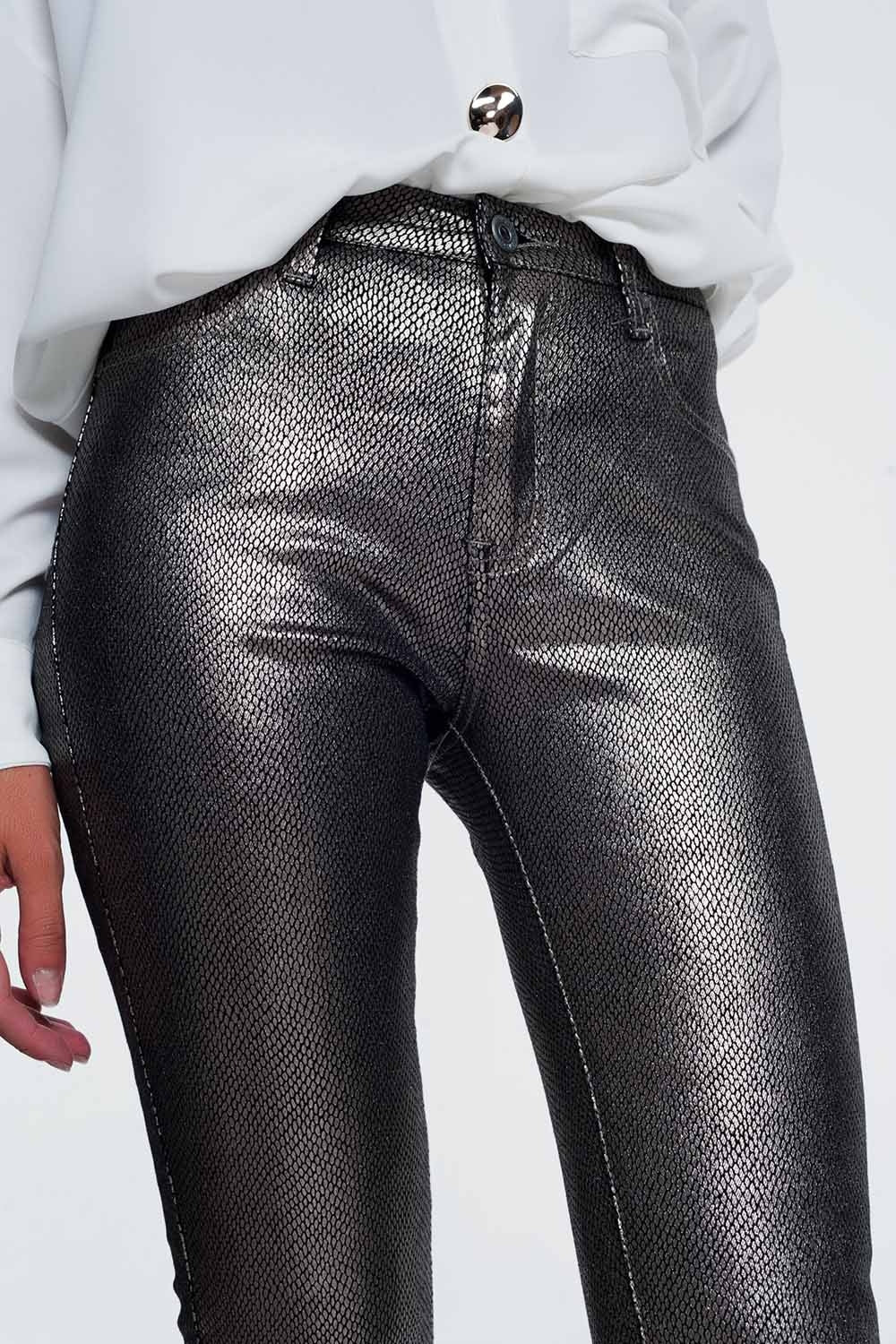 Pantaloni argento con stampa serpente