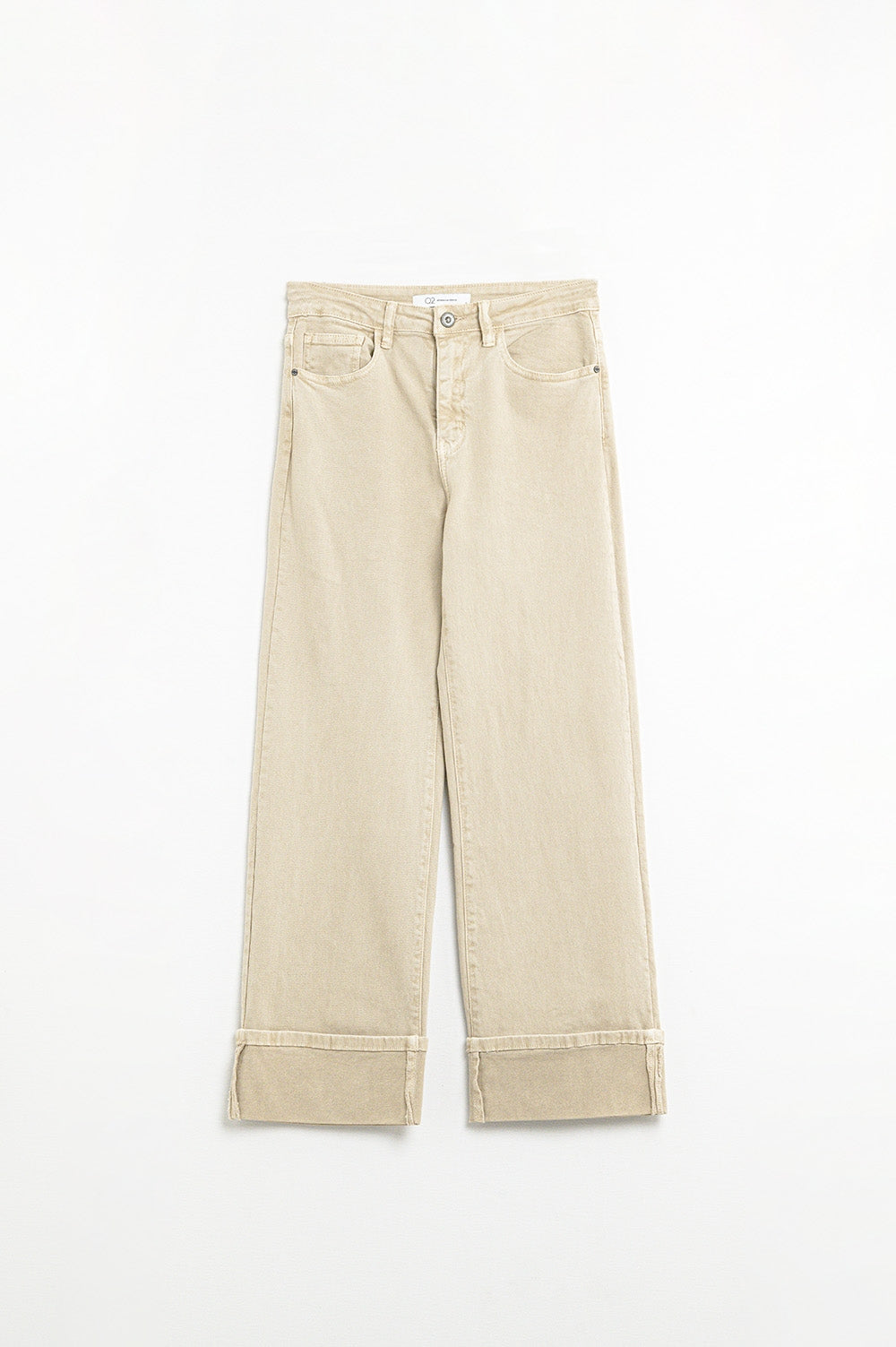 Pantaloni Beige a gamba dritta con orlo ritagliato