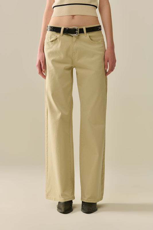 Q2 Pantaloni beige dritti a gamba larga