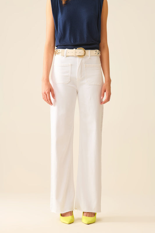 Q2 Pantaloni bianchi a gamba dritta con tasche frontali