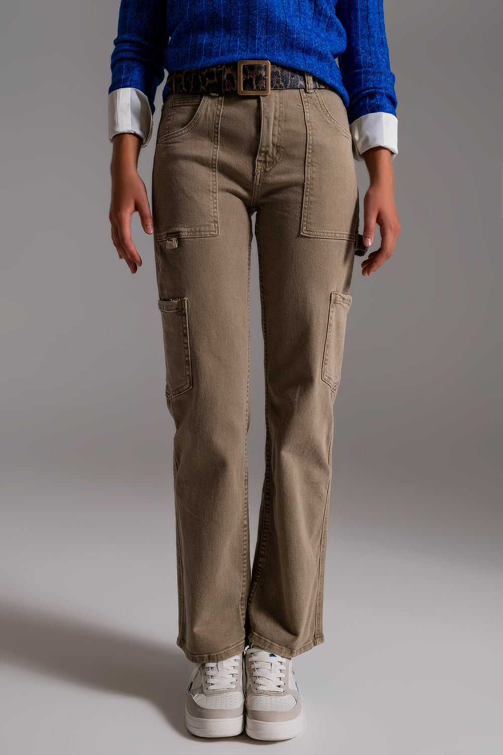 Pantaloni cargo a gamba dritta in marrone beige