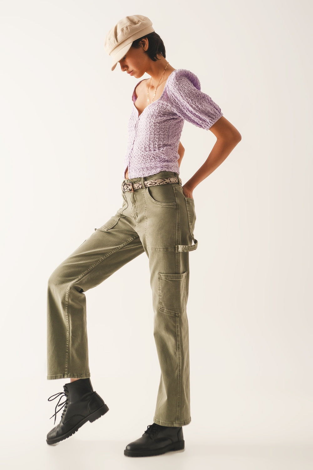 Pantaloni cargo color cachi