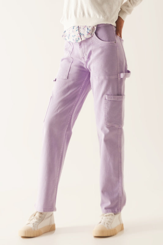 Q2 Pantaloni cargo color lilla