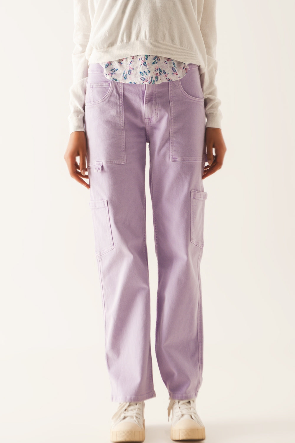 Pantaloni cargo color lilla